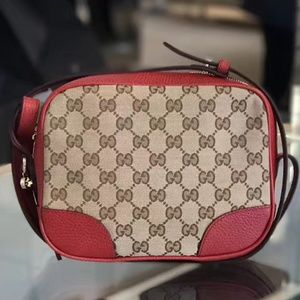 Beige Red Canvas Leather GG Cross body Purse